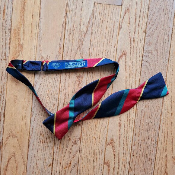 Lands End Bowtie Butterfly Style Repp Multi-Colored Tie w Stripes Adjustable - Picture 1 of 7